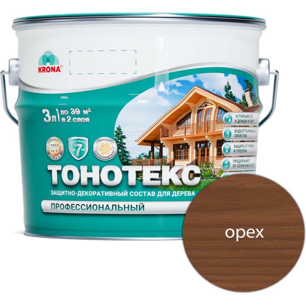 Изображение товара Защитно-декоративный состав для дерева KRONA Тонотекс (орех; 3 л) 66339508