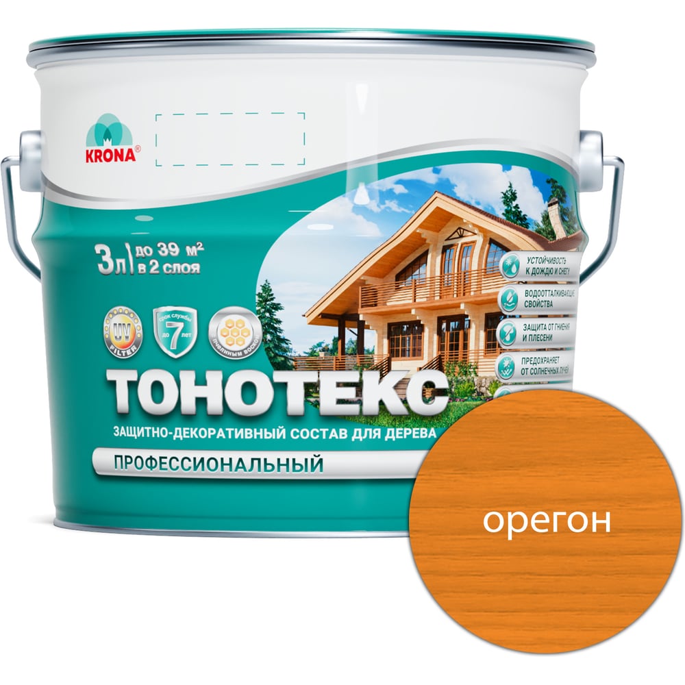 Изображение товара Защитно-декоративный состав для дерева KRONA Тонотекс орегон 3л