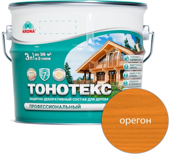Изображение товара Защитно-декоративный состав для дерева KRONA Тонотекс (орегон; 3 л) 66332509