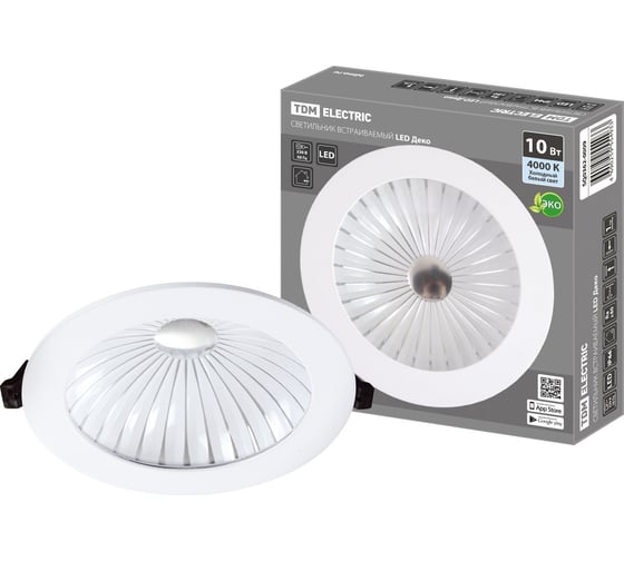 Изображение товара Светильник потолочный встраиваемый LED Деко 06, 10 Вт, 4000K, кругл, D170 мм, хром/белый TDM ELECTRIC SQ0362-0009