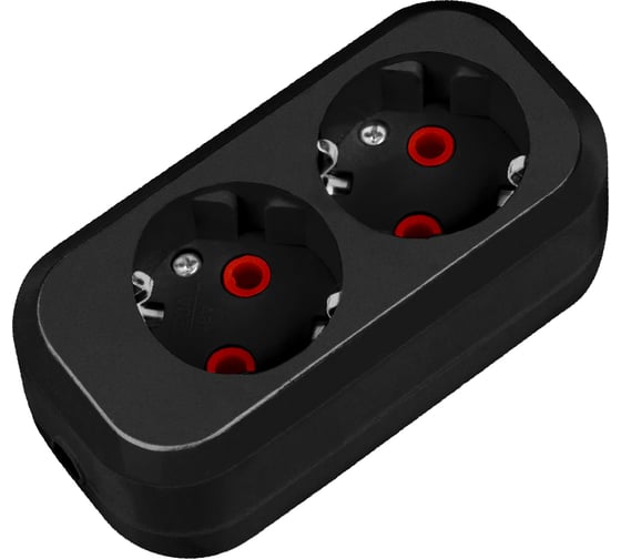 Изображение товара Розеточная колодка TDM ELECTRIC 2 гнезда 2П+З 16А 250В черная серии Народная SQ1806-0423