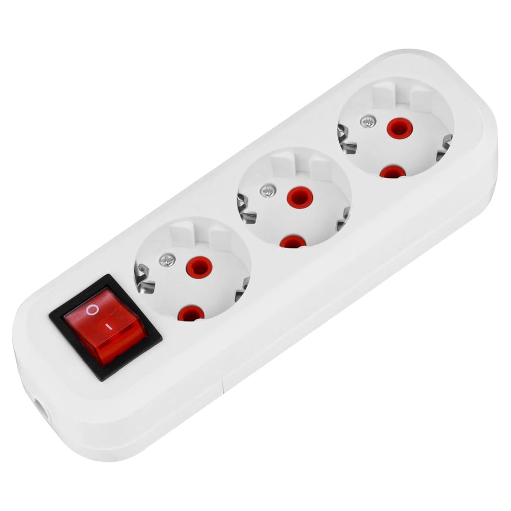 Изображение товара Розеточная колодка TDM ELECTRIC 3 гнезда 2П+3 с выключателем 16А 250В белая серия Народная