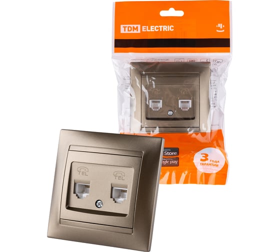 Изображение товара Розетка двойная телефонная RJ11 бронза серия "Лама" TDM ELECTRIC SQ1815-0718