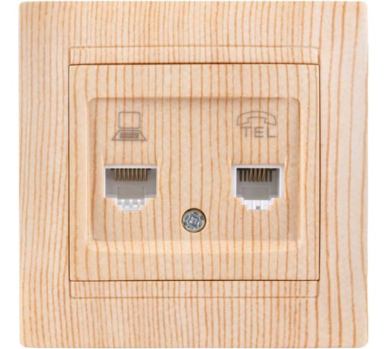 Изображение товара Розетка TDM ELECTRIC телефонная RJ11 + компьютерная RJ45 сосна Лама SQ1815-0319