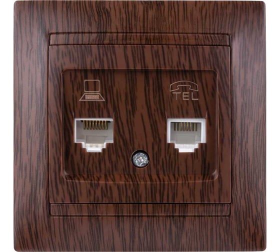 Изображение товара Розетка TDM ELECTRIC телефонная RJ11 + компьютерная RJ45 венге Лама SQ1815-0419