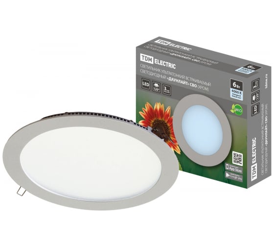 Изображение товара Светильник встраиваемый светодиодный "Даунлайт" TDM ELECTRIC хром 6 Вт 4000К SQ0329-0102