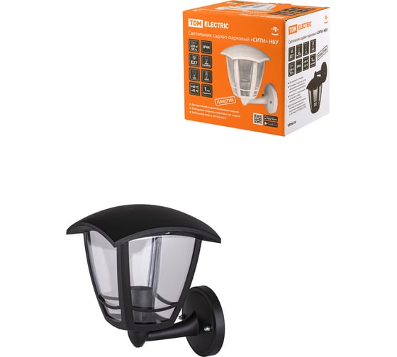 Изображение товара Садово-парковый светильник TDM ELECTRIC СИТИ НБУ 07-60-001 У1 4-х гранник настенный вверх черный SQ0330-1301