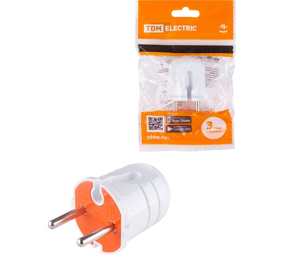 Изображение товара Вилка без заземления TDM ELECTRIC белая с красной вставкой, 10А, 250В SQ1806-0209