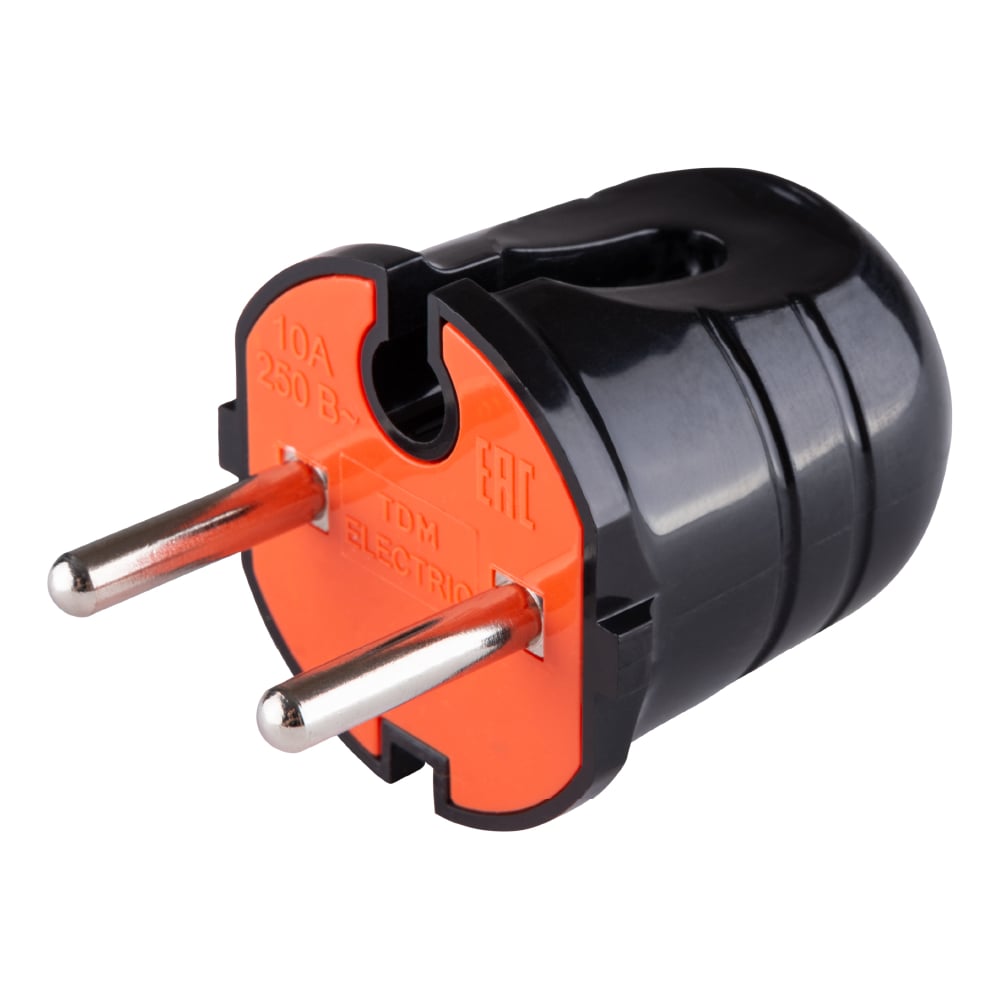 Изображение товара Вилка электрическая без заземления черная с красной вставкой 10А 250В TDM ELECTRIC SQ1806-0210