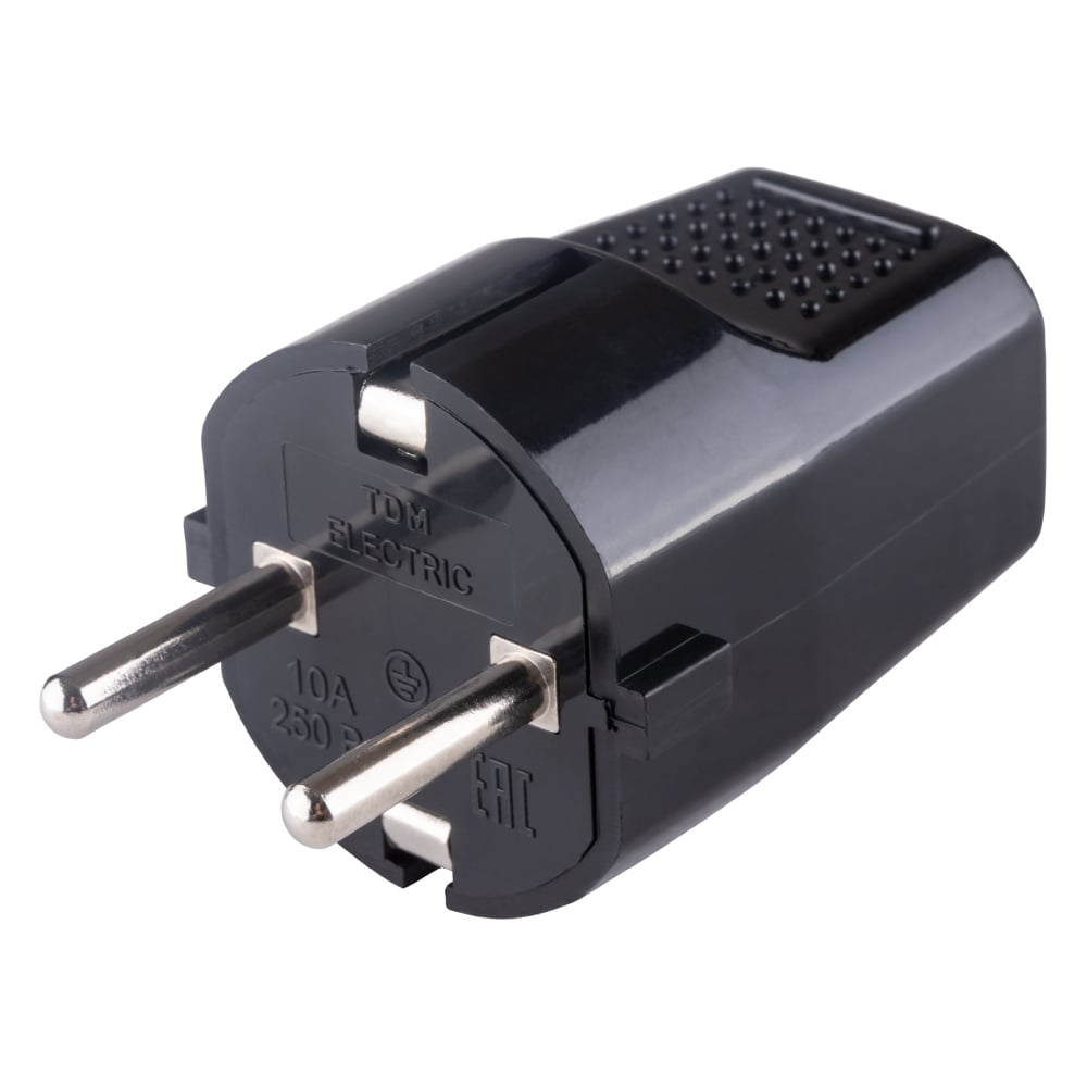 Изображение товара Вилка электрическая прямая с заземлением черная c перфорацией 10А 250В TDM ELECTRIC SQ1806-0198 Изображение товара Вилка электрическая прямая с заземлением черная c перфорацией 10А 250В TDM ELECTRIC SQ1806-0198