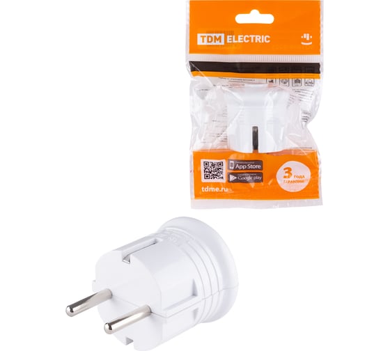 Изображение товара Вилка с заземлением TDM ELECTRIC круглая, белая, 10А, 250В SQ1806-0199