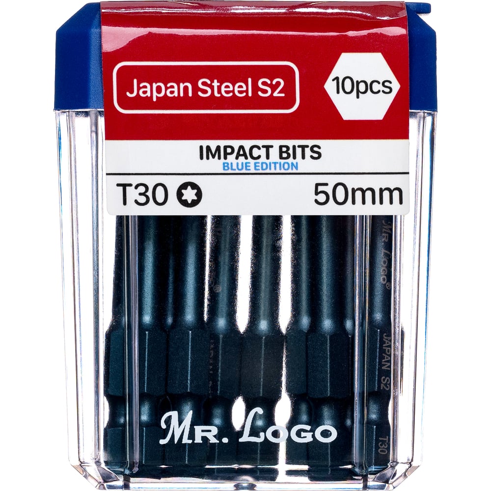 Изображение товара Биты Mr.Logo для шуруповерта магнитные торсионные IMPACT T30 x 50 мм PC Box - 10 шт GB-50T30