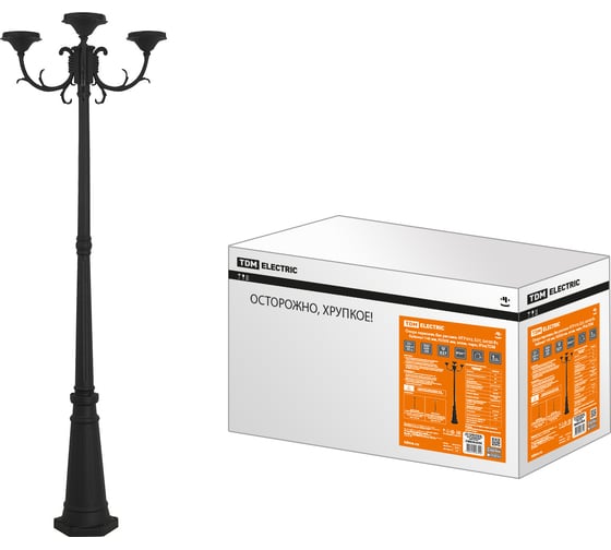 Изображение товара Парковая опора TDM ELECTRIC НТУ 015, без рассеивателя, E27, 3x100 Вт, байонет 145 мм, H2005 мм, алюминий, черный, IP54 SQ0330-2004