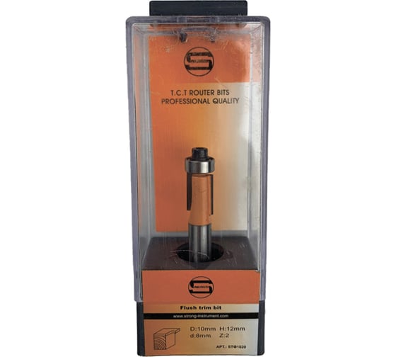 Изображение товара Фреза по дереву кромочная прямая с нижним подшипником 10x12 мм, хв-к 8 мм Strong СТФ-10201012