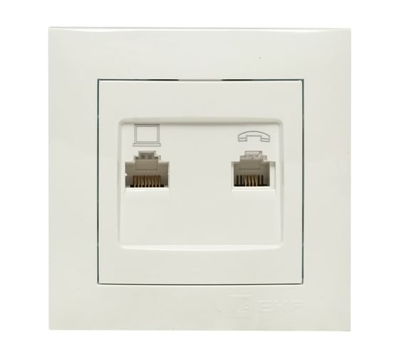 Изображение товара Розетка EKF валенсия RJ-45 RJ11 2-местная белая PROxima EWK02-035-30