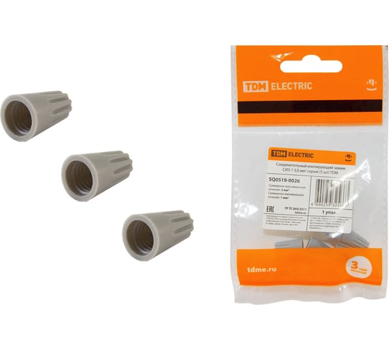 Изображение товара Соединительный изолирующий зажим TDM ELECTRIC СИЗ-1, 3,0 мм2, серый, 5 штук SQ0519-0026