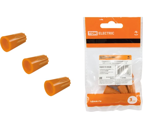 Изображение товара Соединительный изолирующий зажим TDM ELECTRIC СИЗ-3, 5,5 мм2, оранжевый, 5 штук SQ0519-0028