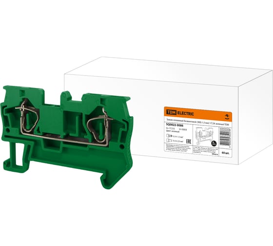 Изображение товара Безвинтовой клеммный зажим TDM ELECTRIC (ЗКБ) 1,5 мм2, 17,5А, зеленый SQ0822-0086