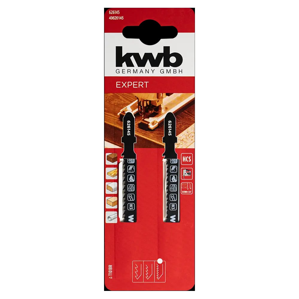 Изображение товара Пилка лобзиковая KWB HCS по дереву шаг 2.5мм заточенная 100мм обр.зуб (T101BR) 2 шт 626145 Изображение товара Пилка лобзиковая KWB HCS по дереву шаг 2.5мм заточенная 100мм обр.зуб (T101BR) 2 шт 626145
