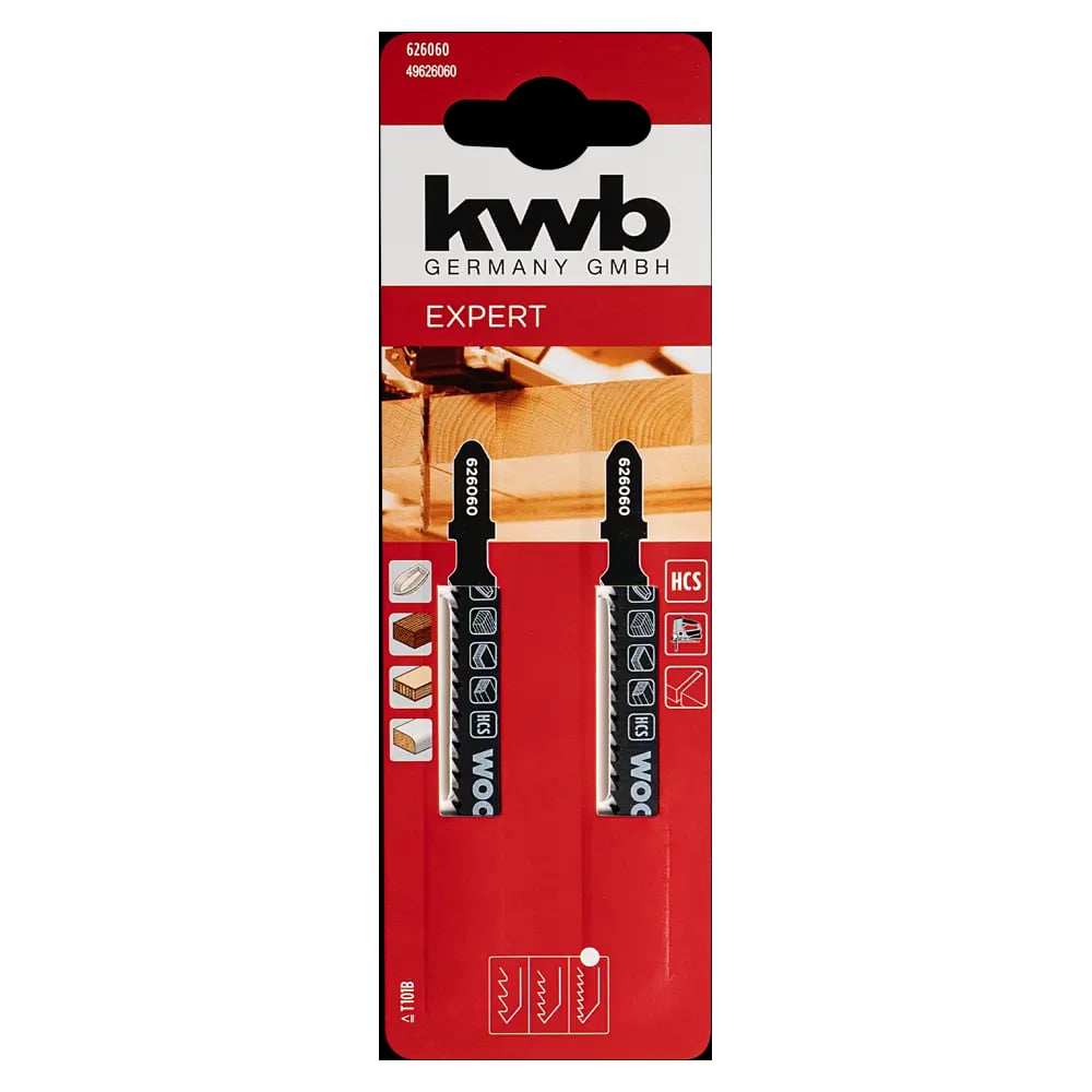 Изображение товара Пилка лобзиковая KWB HCS по дереву, шаг 2.5мм, заточенная, 100мм (Т101В), 2 шт 626060 Изображение товара Пилка лобзиковая KWB HCS по дереву, шаг 2.5мм, заточенная, 100мм (Т101В), 2 шт 626060
