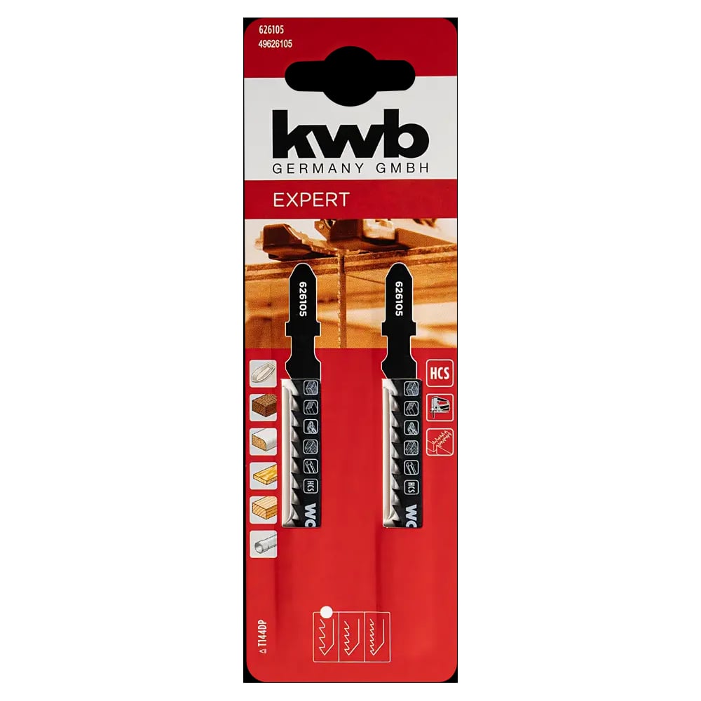 Изображение товара Пилка лобзиковая KWB HCS по дереву шаг 4мм заточенная 100мм (Т144DP) 2 шт 626105 Изображение товара Пилка лобзиковая KWB HCS по дереву шаг 4мм заточенная 100мм (Т144DP) 2 шт 626105