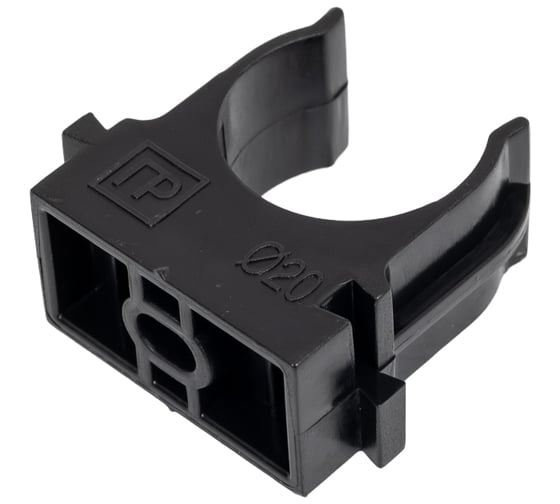 Изображение товара Крепеж-клипса для труб Промрукав атмосферостойкая, для прямого монтажа, черная, в п/э, d20 мм, 100 шт. PR13.0406