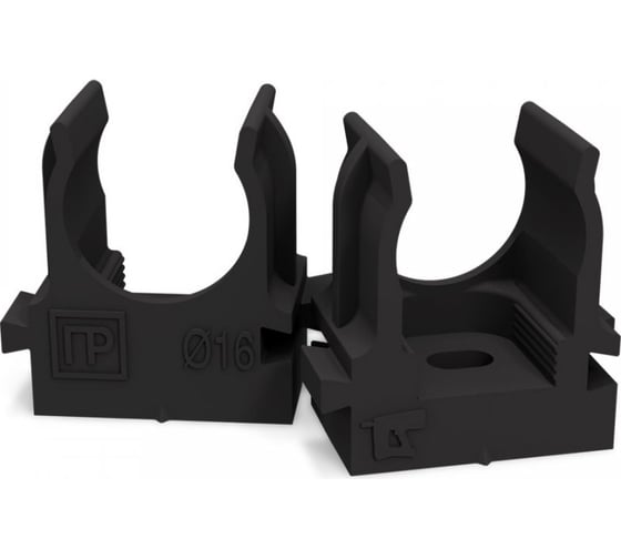 Изображение товара Крепеж-клипса для труб Промрукав атмосферостойкая, для прямого монтажа, черная, в п/э, d16 мм, 100 шт. PR13.0405