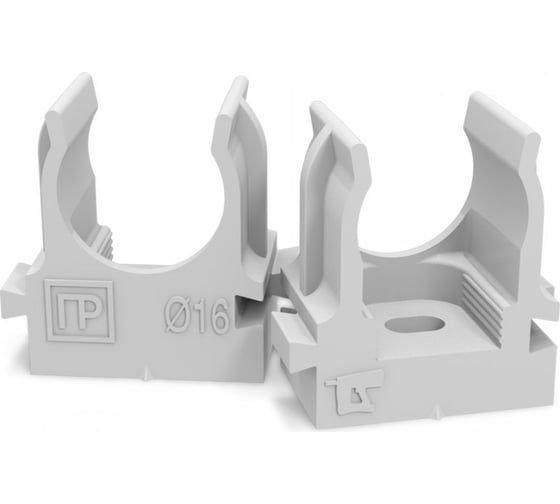 Изображение товара Крепеж-клипса для труб Промрукав атмосферостойкая, для прямого монтажа, серая, в п/э, d16 мм, 100 шт. PR13.0401
