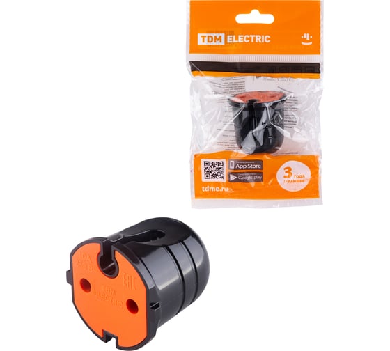 Изображение товара Розетка штепсельная без заземления, черная с красной вставкой 10А 250B TDM ELECTRIC SQ1806-0214