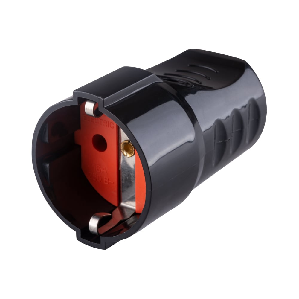 Розетка штепсельная рифленая с заземлением 16А 250B чёрная TDM ELECTRIC SQ1806-0212