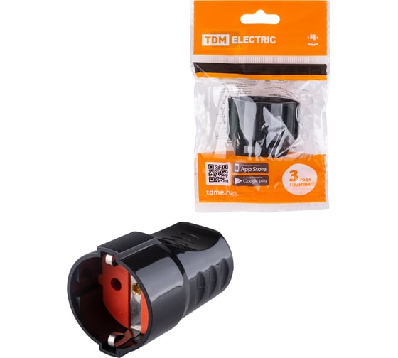 Изображение товара Розетка штепсельная рифленая с заземлением 16А 250B чёрная TDM ELECTRIC SQ1806-0212