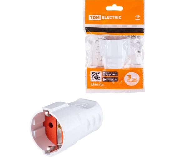 Изображение товара Розетка штепсельная рифленая с заземлением 16А 250B белая TDM ELECTRIC SQ1806-0211