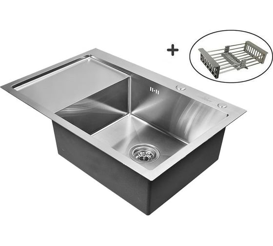 Изображение товара Комплект кухонная мойка из нержавеющей стали WISENT 7851-R 78x51см с раздвижным коландером WS37851-R/WGER013/W302644