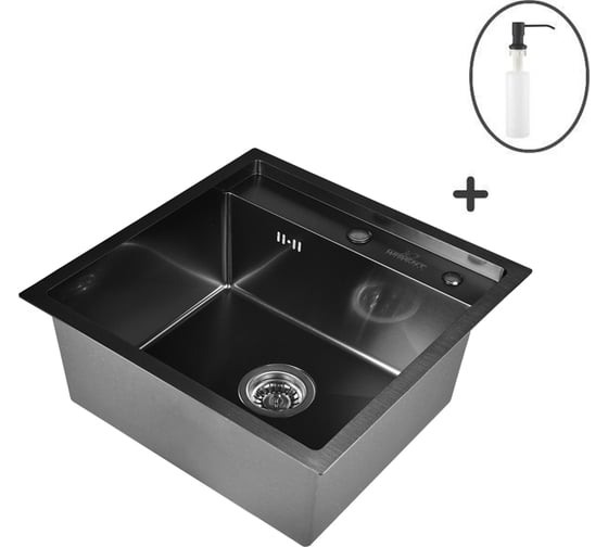 Изображение товара Комплект кухонная мойка из нержавеющей стали WISENT 5050B с PVD покрытием 50x50см с дозатором WS35050B/WGER019B/W405B