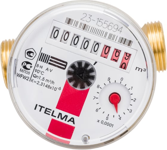 Изображение товара Счетчик горячей воды (Ду=15мм, L=80мм, Qном=1,5 м3/ч) ITELMA WFW20.D080 WFW20.D080-0-R-L-0-IP54