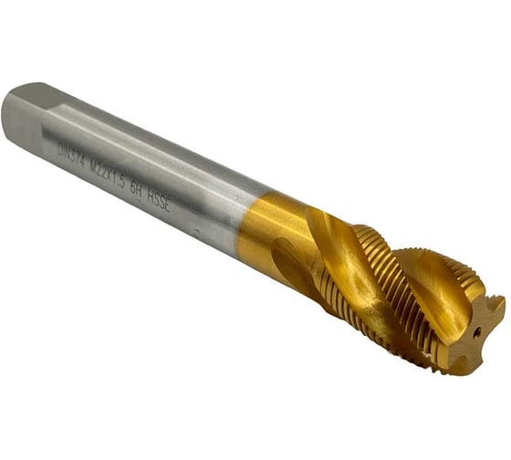 Изображение товара Метчик машинно-ручной TORNERI, М22х1,5, HSSE, 6H, DIN374, TiN, с винтовой канавкой для глухих отверстий, 043902