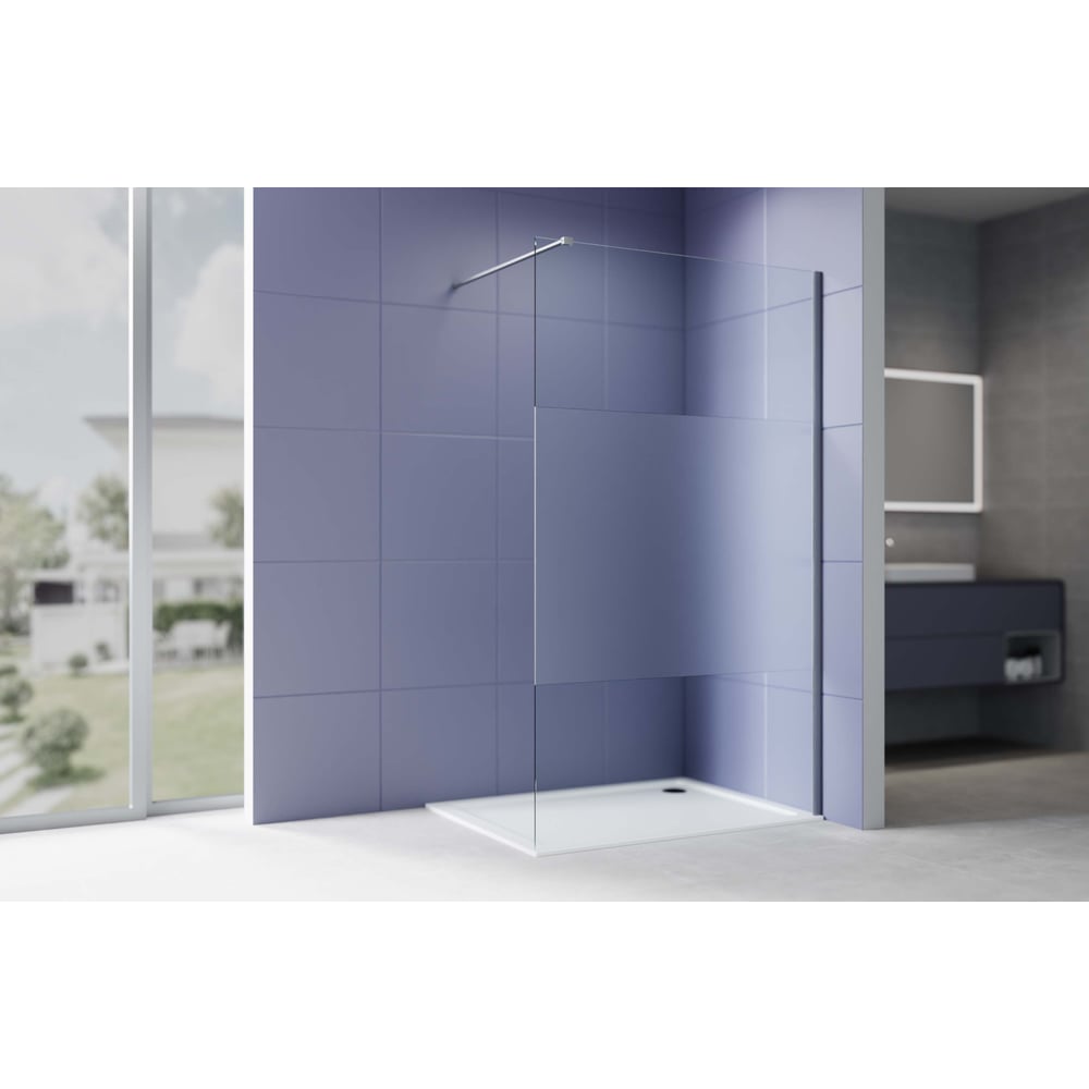 Душевая перегородка Walk in с держателем Aquatek AQ.WI.090.3GM 900x2000 профиль оружейная сталь, стекло прозрачное с матовой полосой 8мм 00000148909