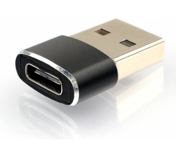 Изображение товара Переходник Cablexpert USB2.0, AM/Type-C(F), метал. коробкапус, Pro, черный, пакет A-USB2-AMCF-02