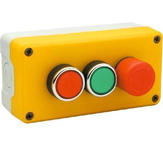 Изображение товара 3-х кнопочный серо-желтый пост Emas авар. стоп, d30 мм, 1НО+2НЗ, 240В, 4А P3EC1A2BE30