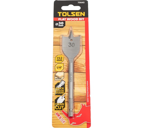 Изображение товара Сверло по дереву перьевое 30х152 мм, 1/4'' TOLSEN 75645