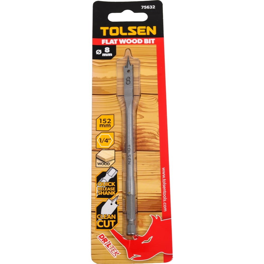Изображение товара Сверло по дереву перьевое 8х152 мм TOLSEN 75632 высокое качество для точных отверстий