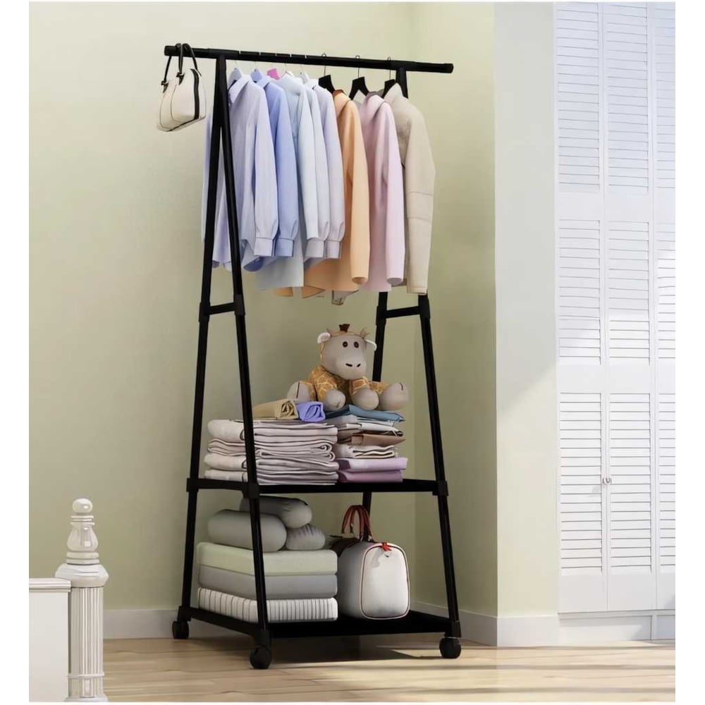 Изображение товара Напольная вешалка SOKOLTEC HW47881BK с колесами и полкой для одежды и обуви