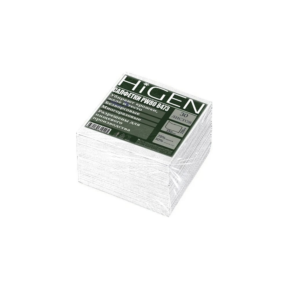 Салфетки протирочные нетканые Higen PW80 белые, плотность 80 г/м², 350x350 мм, 30 листов в пачке 8473