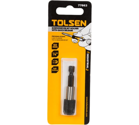Изображение товара Держатель бит с фиксатором 1/4", 60 мм TOLSEN 77863