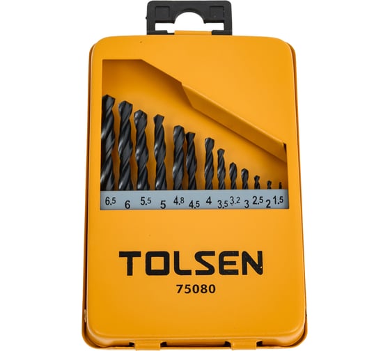 Изображение товара Набор сверл по металлу в металлическом кейсе 13 предметов TOLSEN 75080