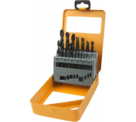 Изображение товара Набор сверл по металлу в металлическом кейсе 19 предметов TOLSEN 75081