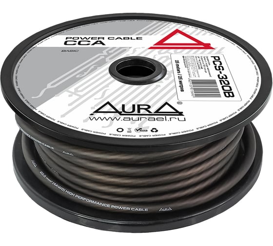 Изображение товара Силовой кабель AurA 4AWG/20мм2, 25м. катушка, черный PCS-320B