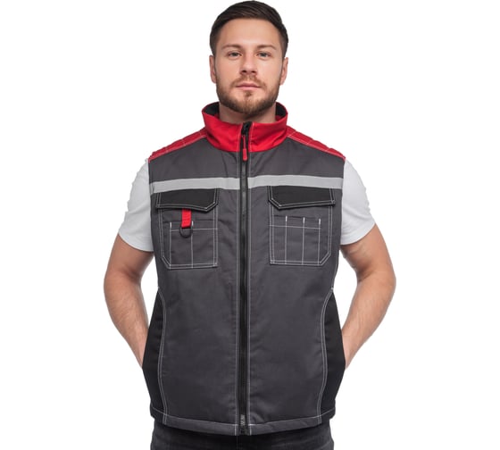Изображение товара Утеплённый жилет с СОП Спрут ФОРМУЛА темно-серый с красной и черной отделкой, р. (52-54) 104-108 129583