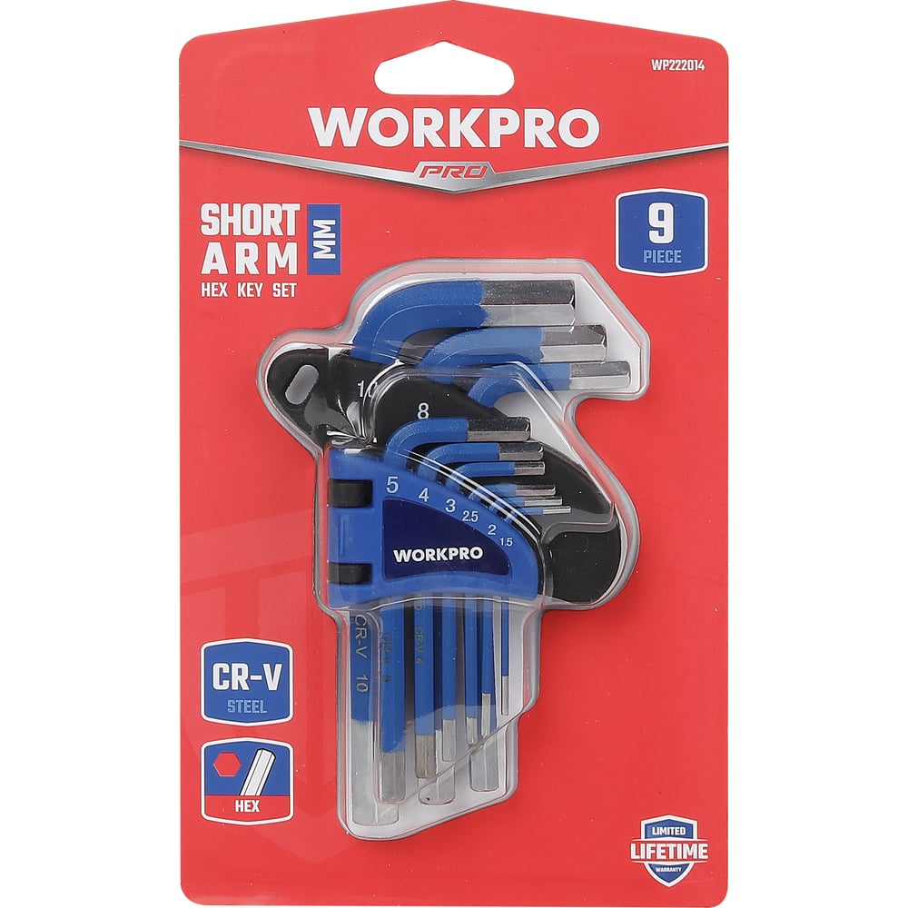 Набор шестигранных ключей WORKPRO CR-V 9шт (метрические, с покрытие) WP222014