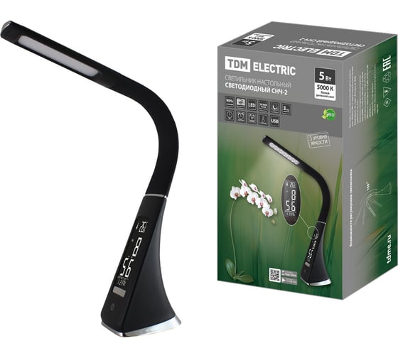 Изображение товара Светильник светодиодный-часы TDM ELECTRIC СНЧ-2, 5 Вт, календарь, термометр, 5000 К, сенсор-диммер, SQ0337-0099